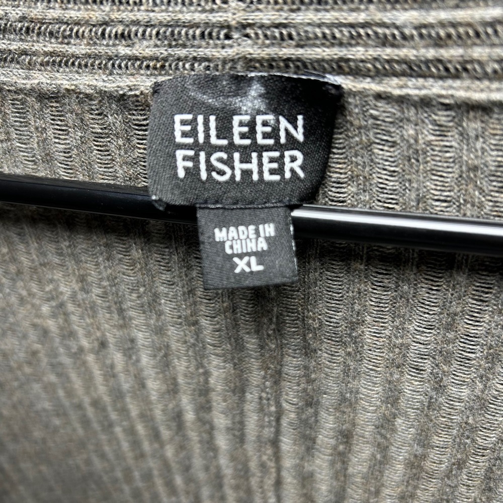 Eileen Fisher Cardigan Womens XL Grey Ribbed Knit 100% Cotton Open Front Sweater - Picture 4 of 8